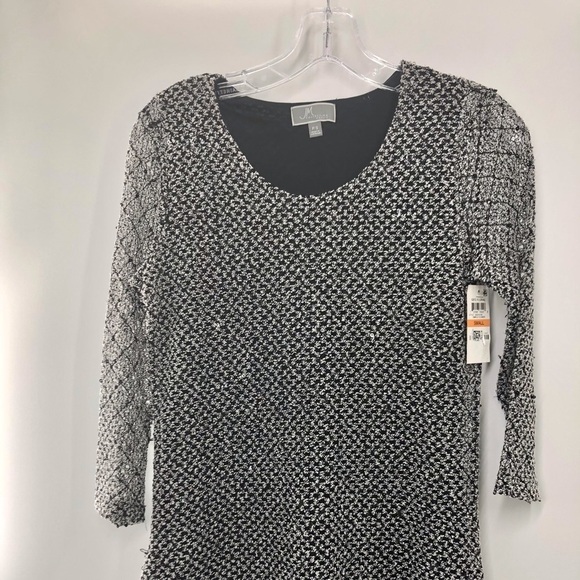 M Collection 3/4 Sleeve Knit Blk/ Wht Sweater - Picture 1 of 5